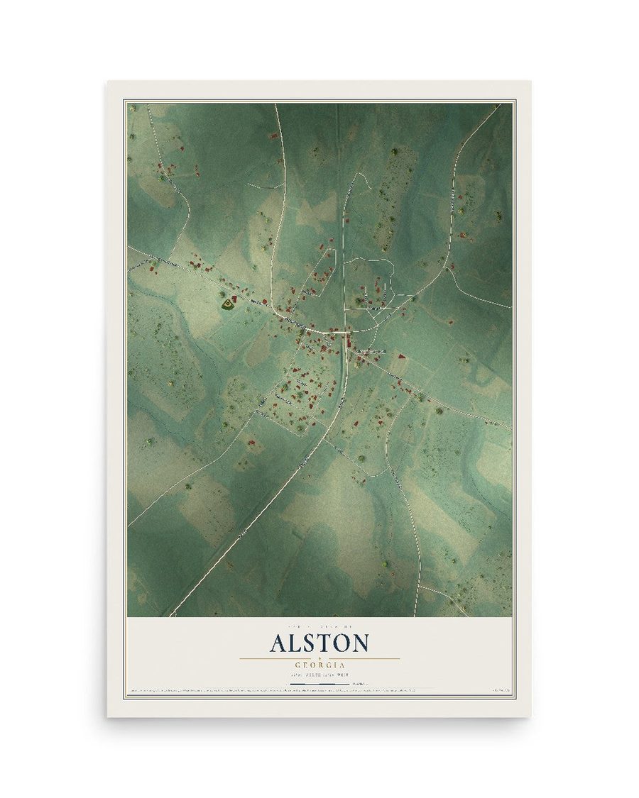 Alston, Georgia map print, 12 x 18 in, print only
