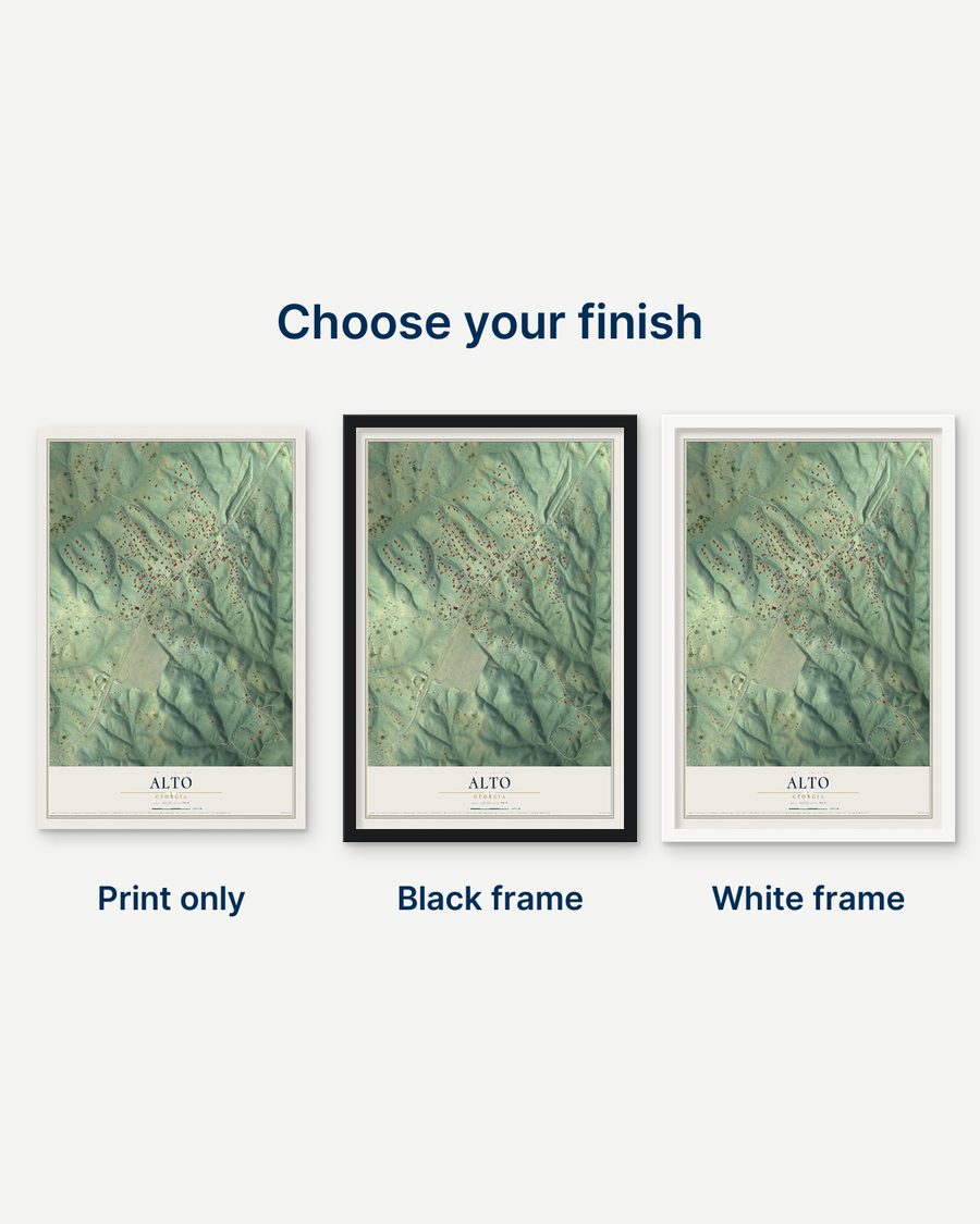 The Alto, Georgia map as a print only, in a black frame and in a white frame