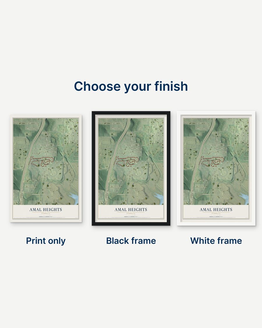 The Amal Heights, Georgia map as a print only, in a black frame and in a white frame