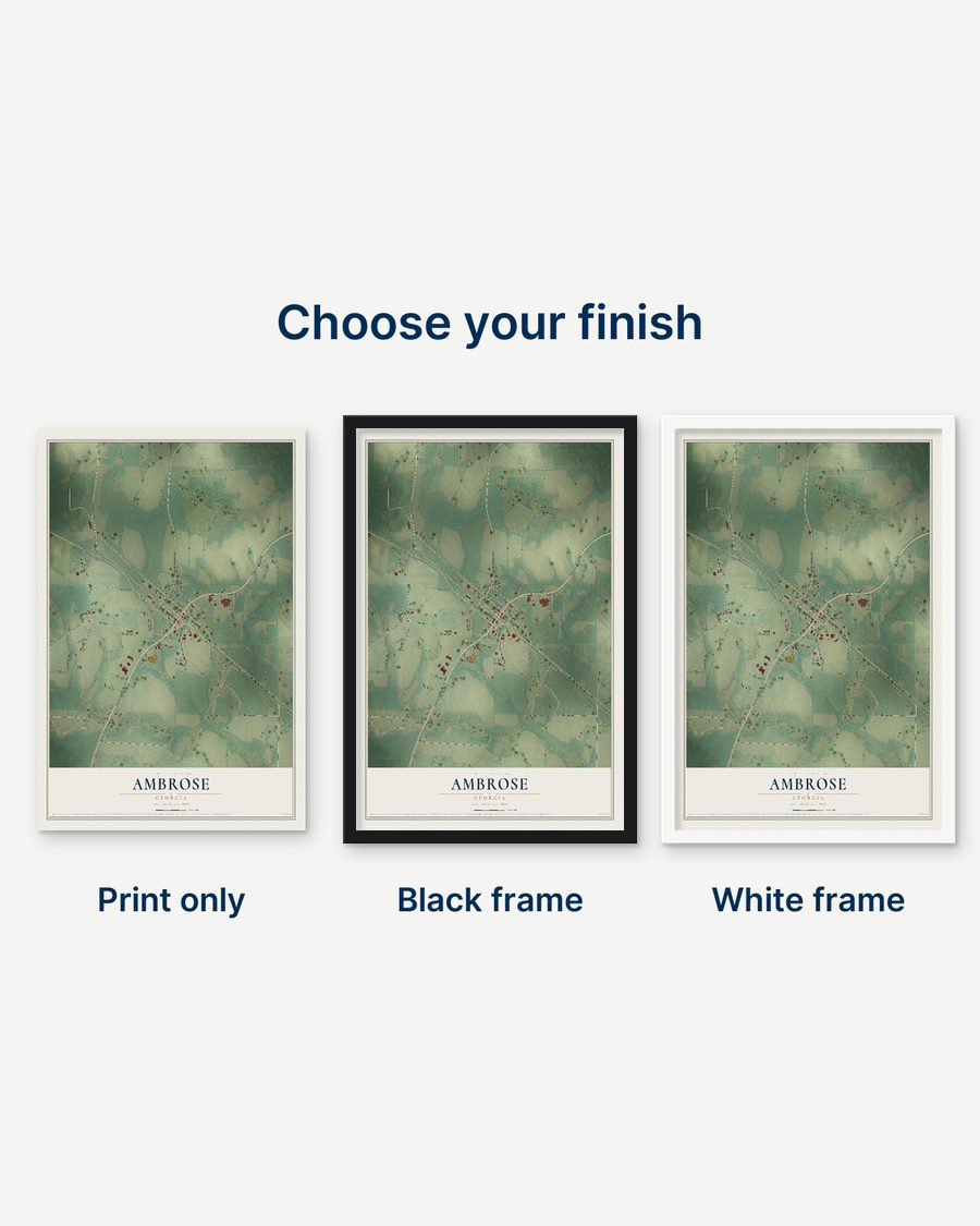 The Ambrose, Georgia map as a print only, in a black frame and in a white frame