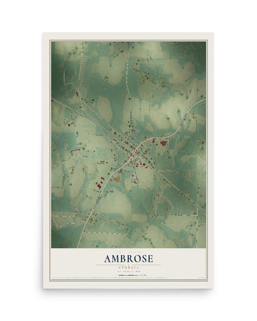 Ambrose, Georgia map print, 12 x 18 in, print only