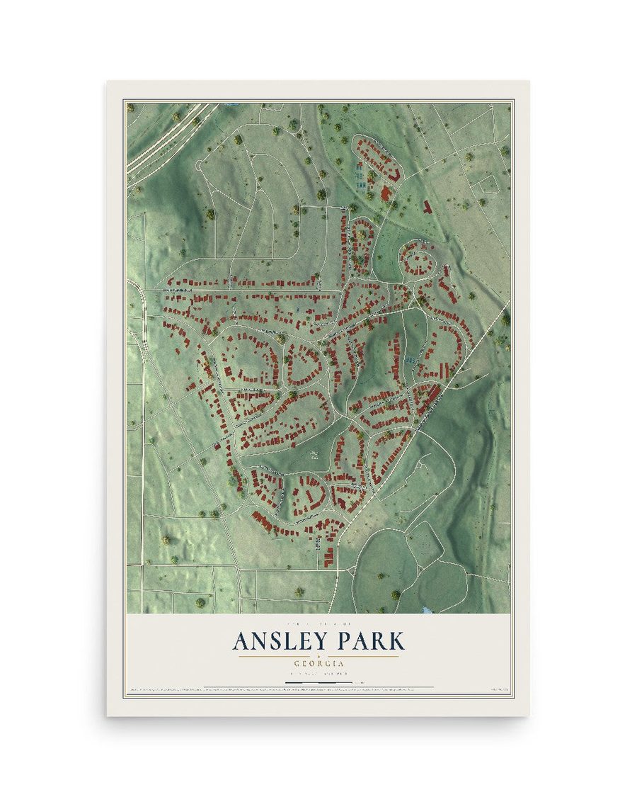 Ansley Park, Georgia map print, 12 x 18 in, print only