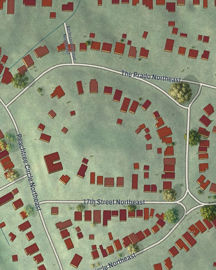 Close-up of Ansley Park streets on the map