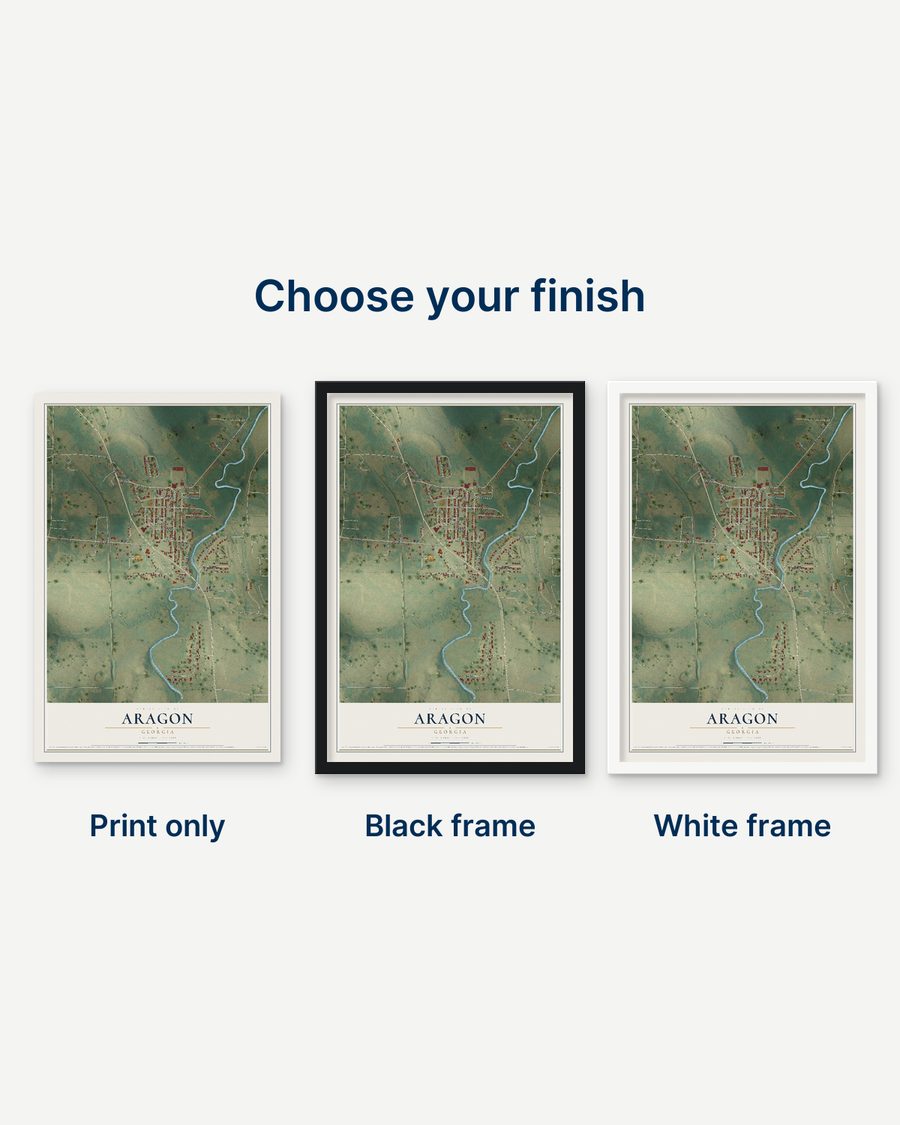 The Aragon, Georgia map as a print only, in a black frame and in a white frame