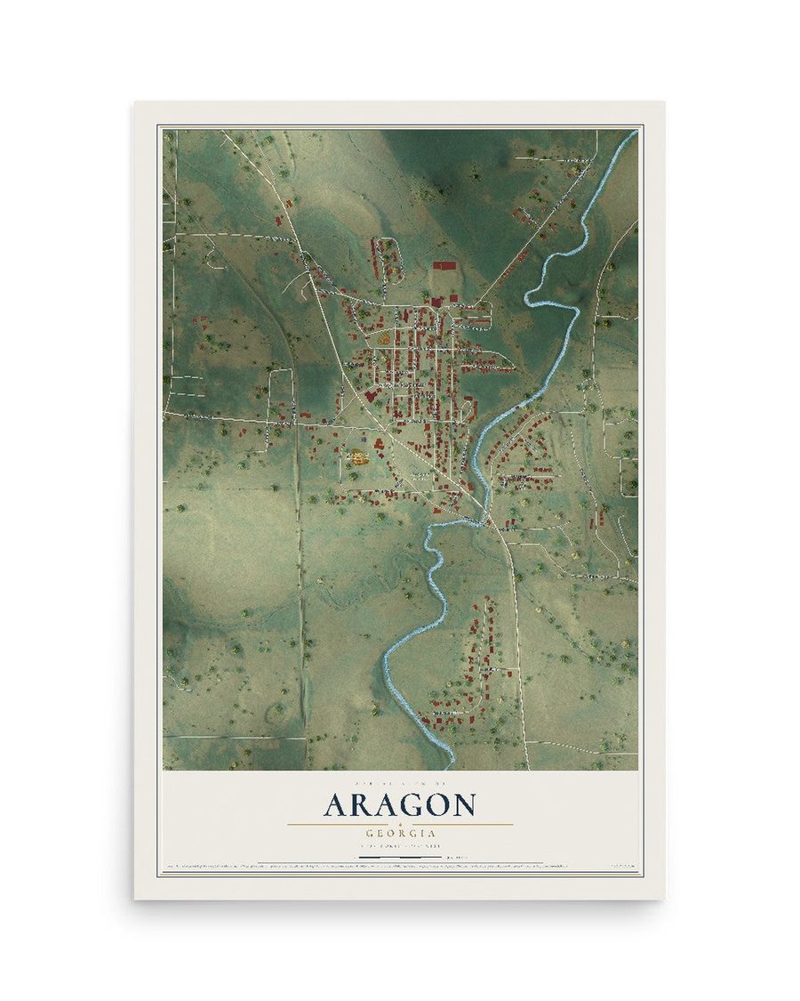 Aragon, Georgia map print, 12 x 18 in, print only