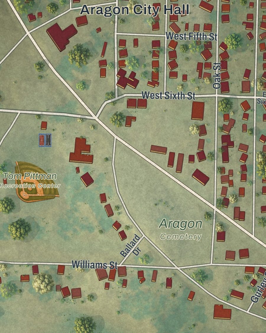 Close-up of Aragon streets on the map