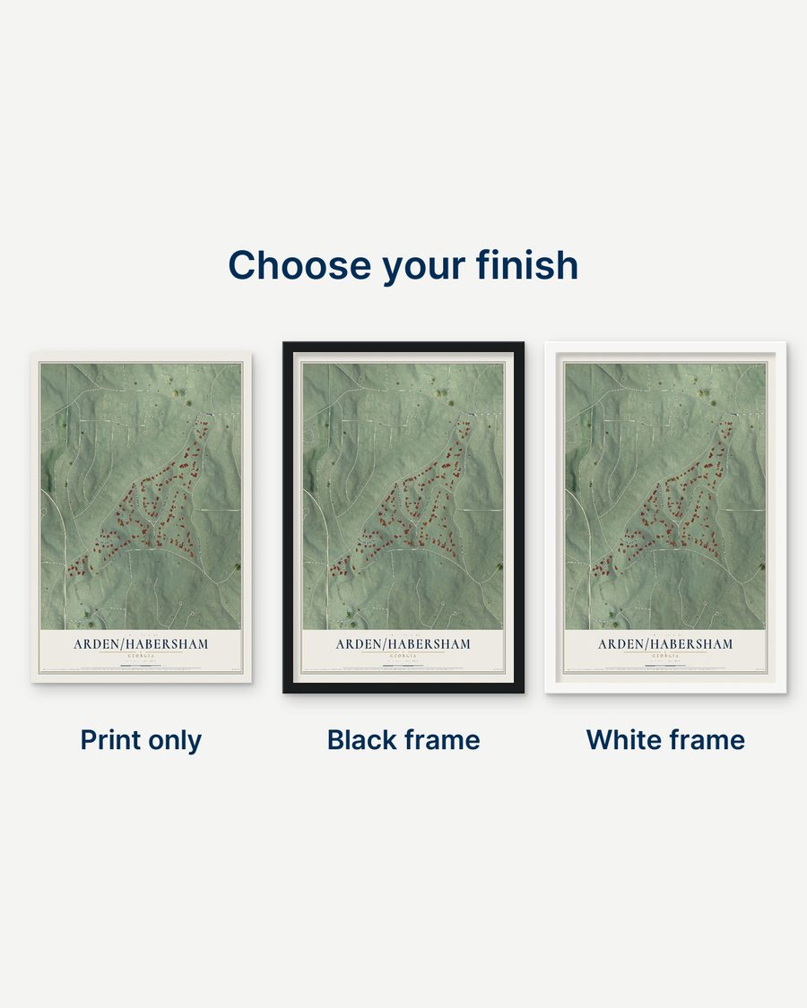 The Arden-Habersham, Georgia map as a print only, in a black frame and in a white frame