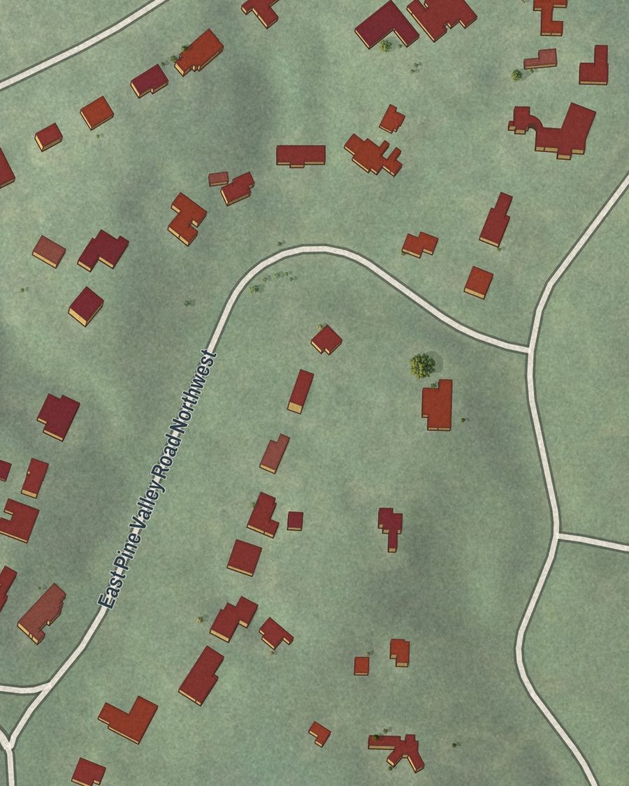 Close-up of Arden-Habersham streets on the map