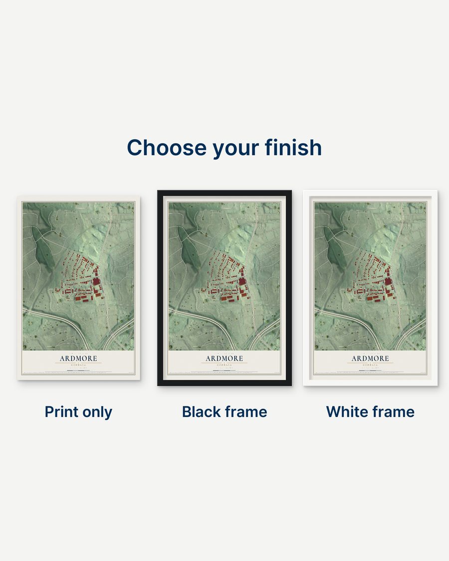 The Ardmore, Georgia map as a print only, in a black frame and in a white frame