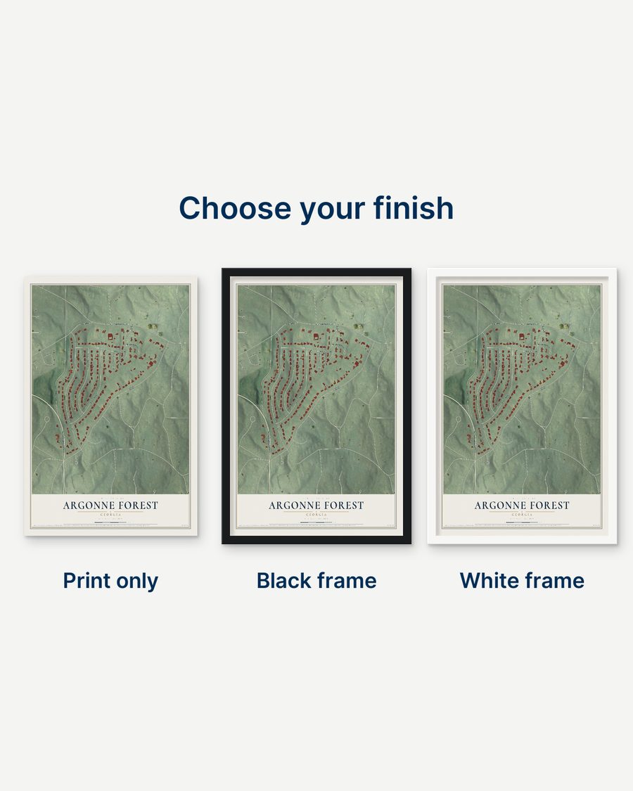 The Argonne Forest, Georgia map as a print only, in a black frame and in a white frame