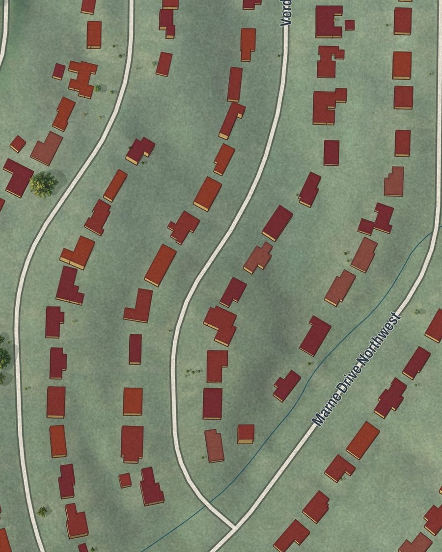 Close-up of Argonne Forest streets on the map