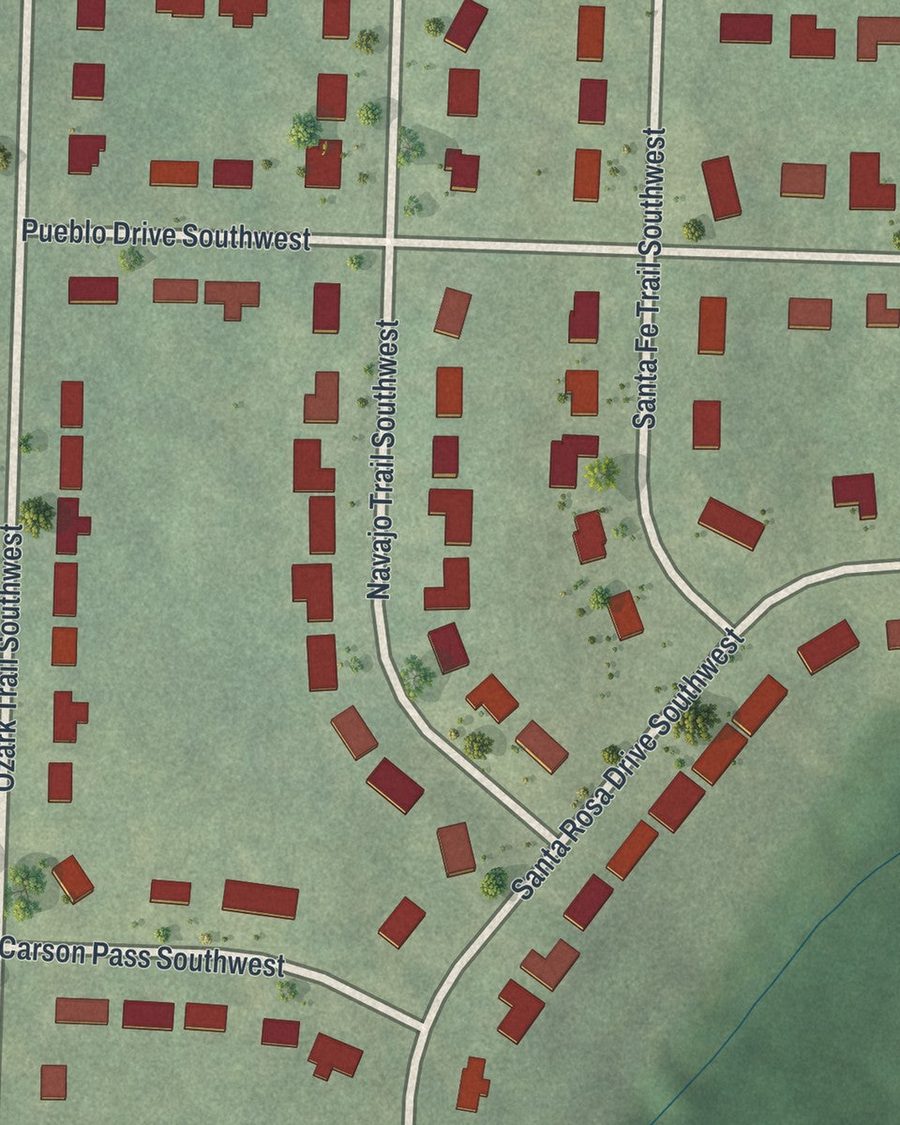 Close-up of Arlington Estates streets on the map