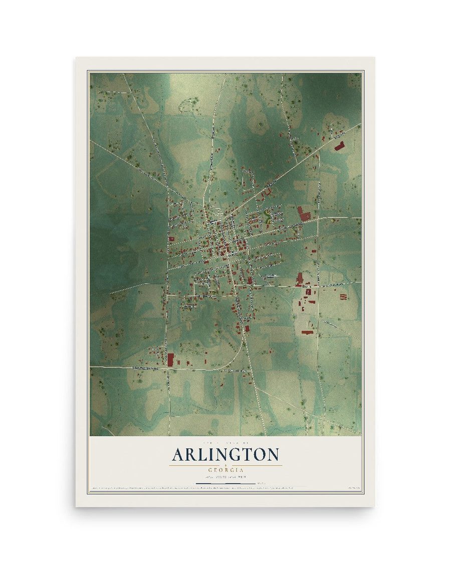 Arlington, Georgia map print, 12 x 18 in, print only