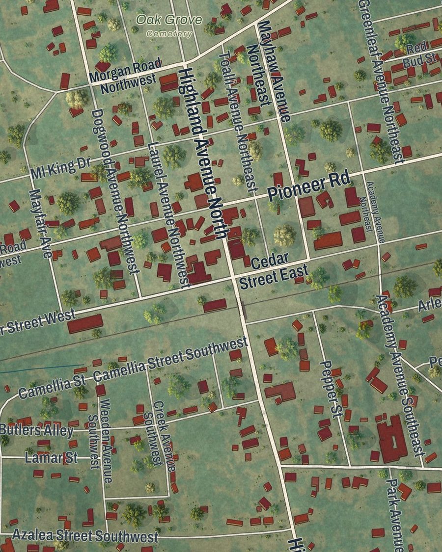 Close-up of Arlington streets on the map