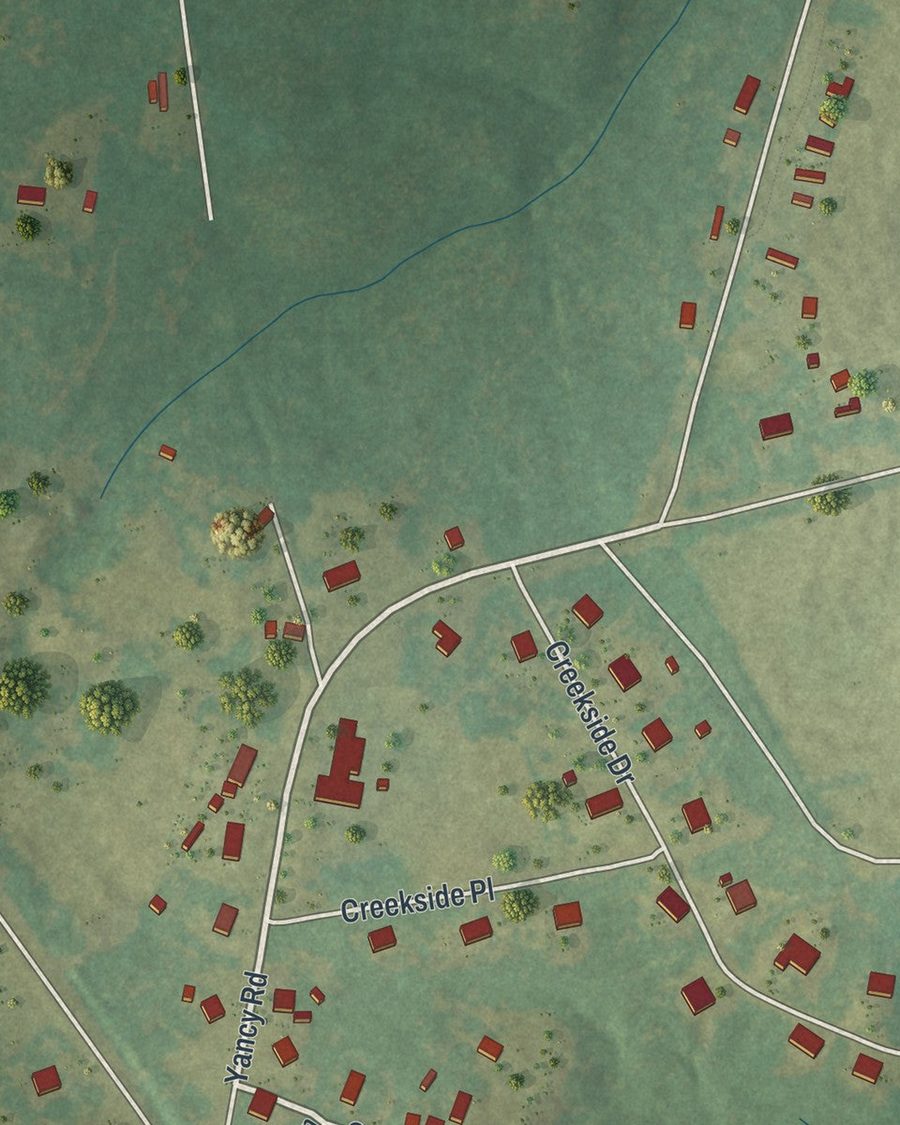 Close-up of Arnoldsville streets on the map