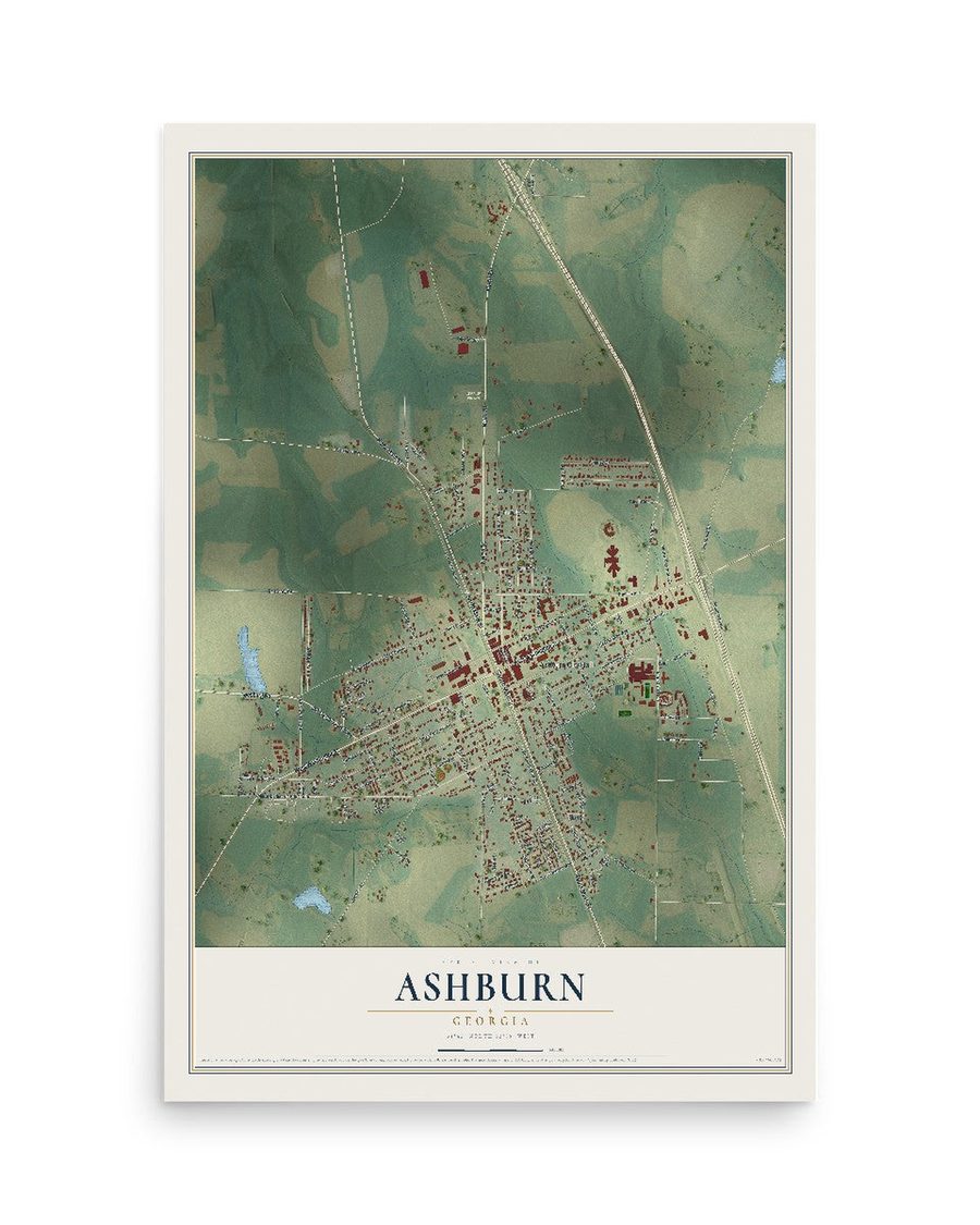 Ashburn, Georgia map print, 12 x 18 in, print only