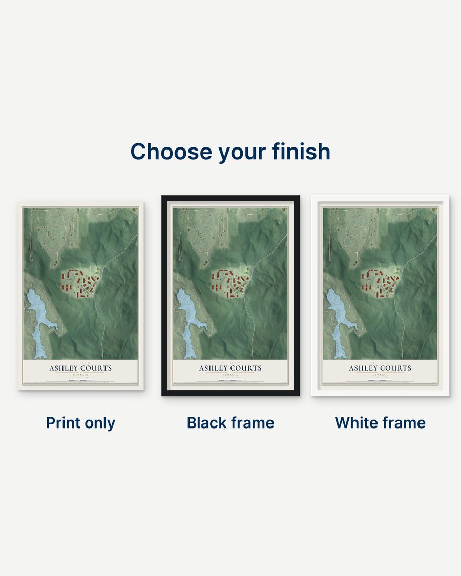 The Ashley Courts, Georgia map as a print only, in a black frame and in a white frame