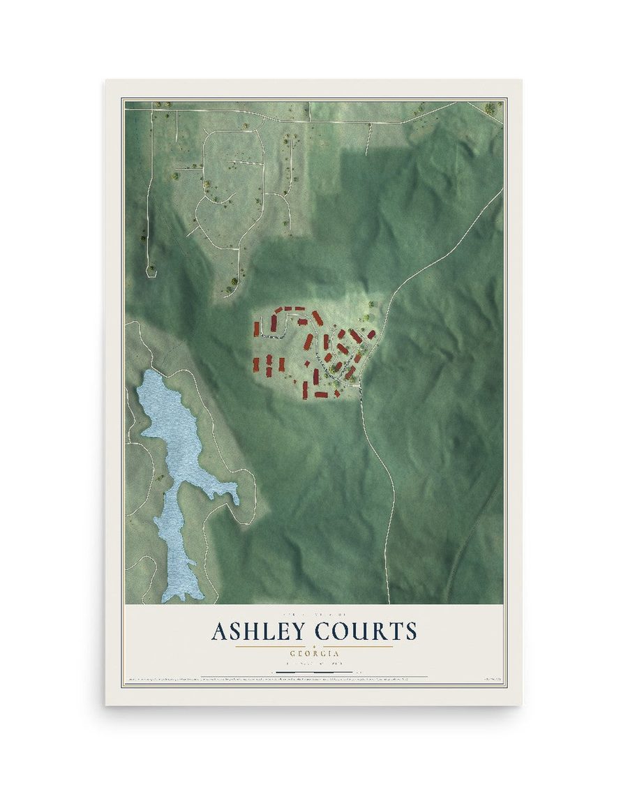 Ashley Courts, Georgia map print, 12 x 18 in, print only