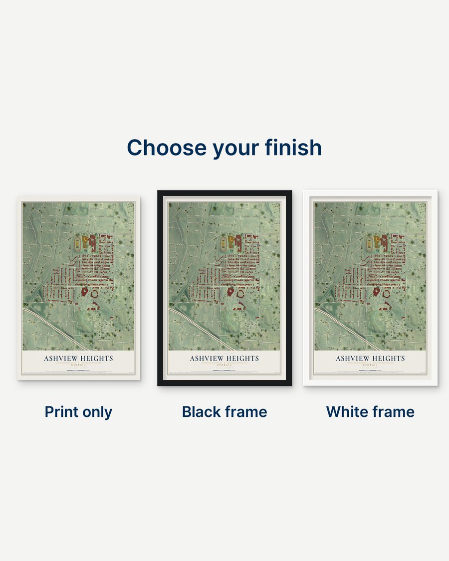 The Ashview Heights, Georgia map as a print only, in a black frame and in a white frame
