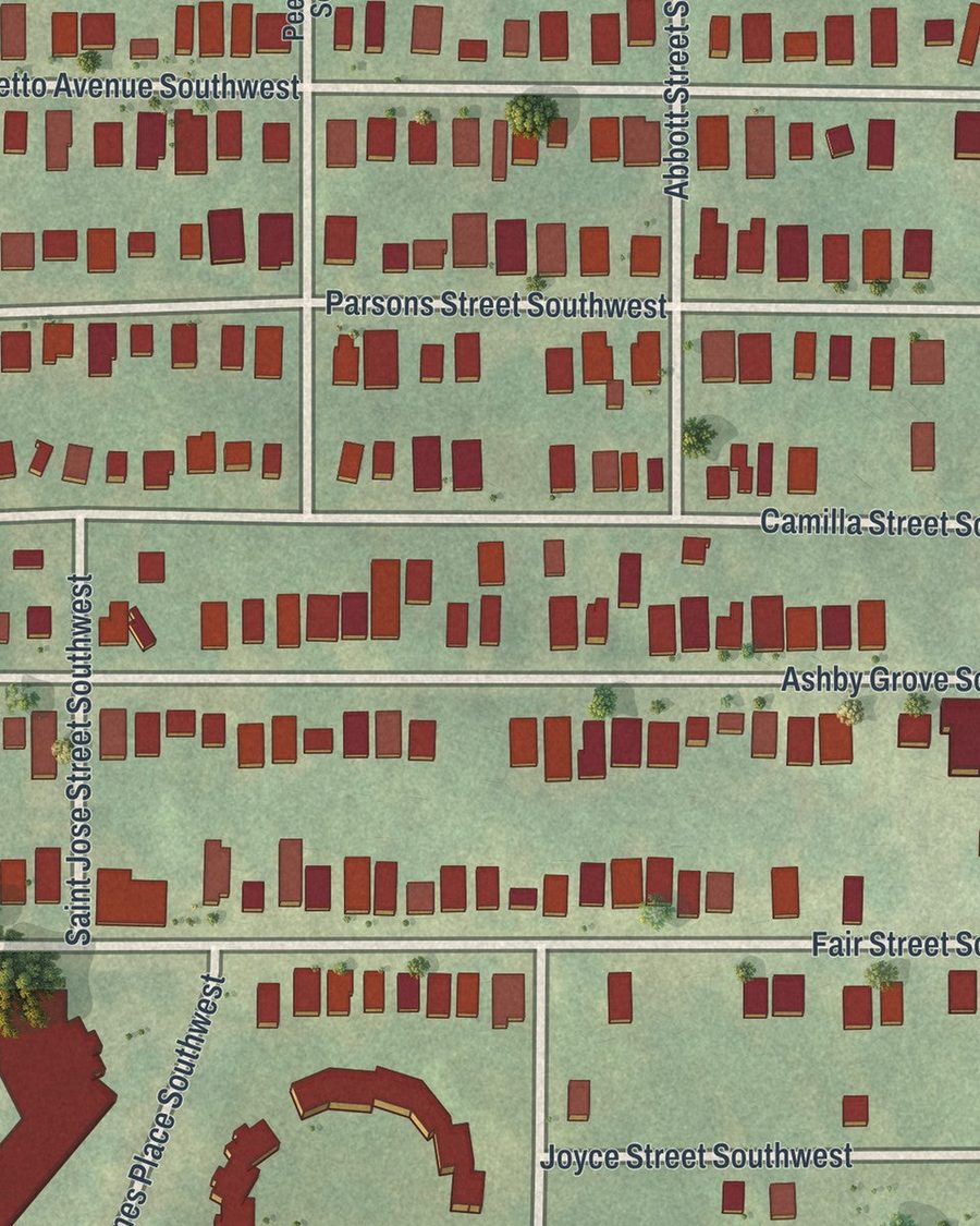 Close-up of Ashview Heights streets on the map
