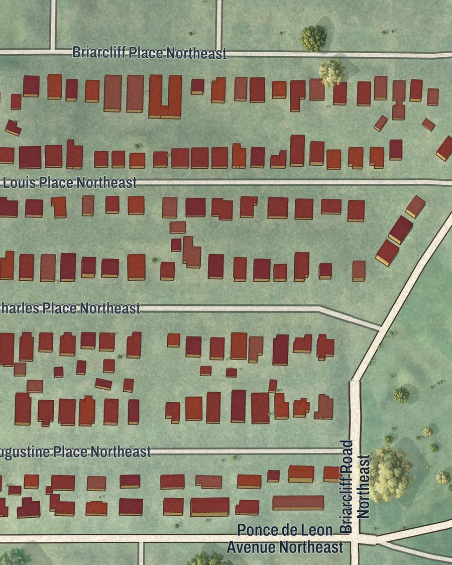 Close-up of Atkins Park streets on the map