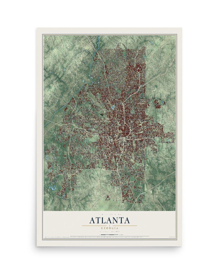 Atlanta, Georgia map print, 12 x 18 in, print only