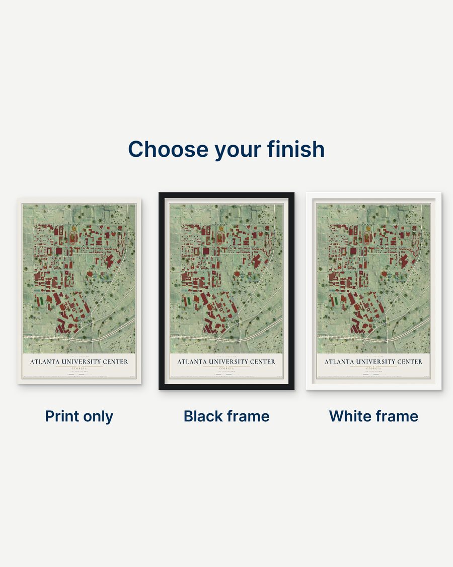 The Atlanta University Center, Georgia map as a print only, in a black frame and in a white frame