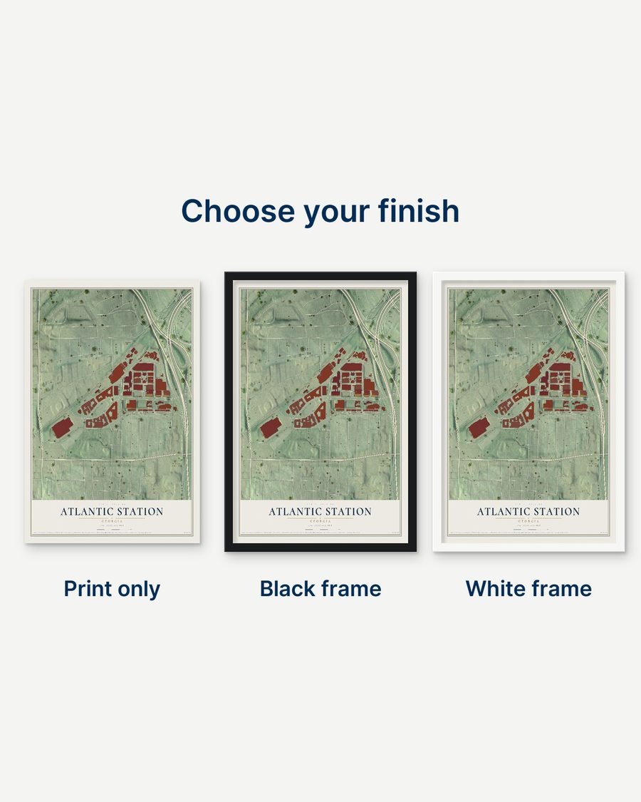 The Atlantic Station, Georgia map as a print only, in a black frame and in a white frame