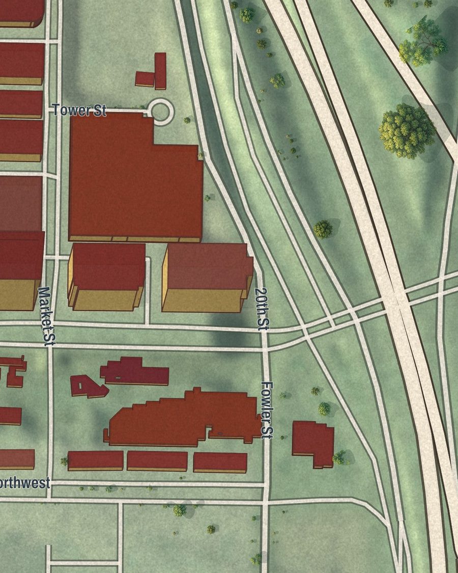 Close-up of Atlantic Station streets on the map