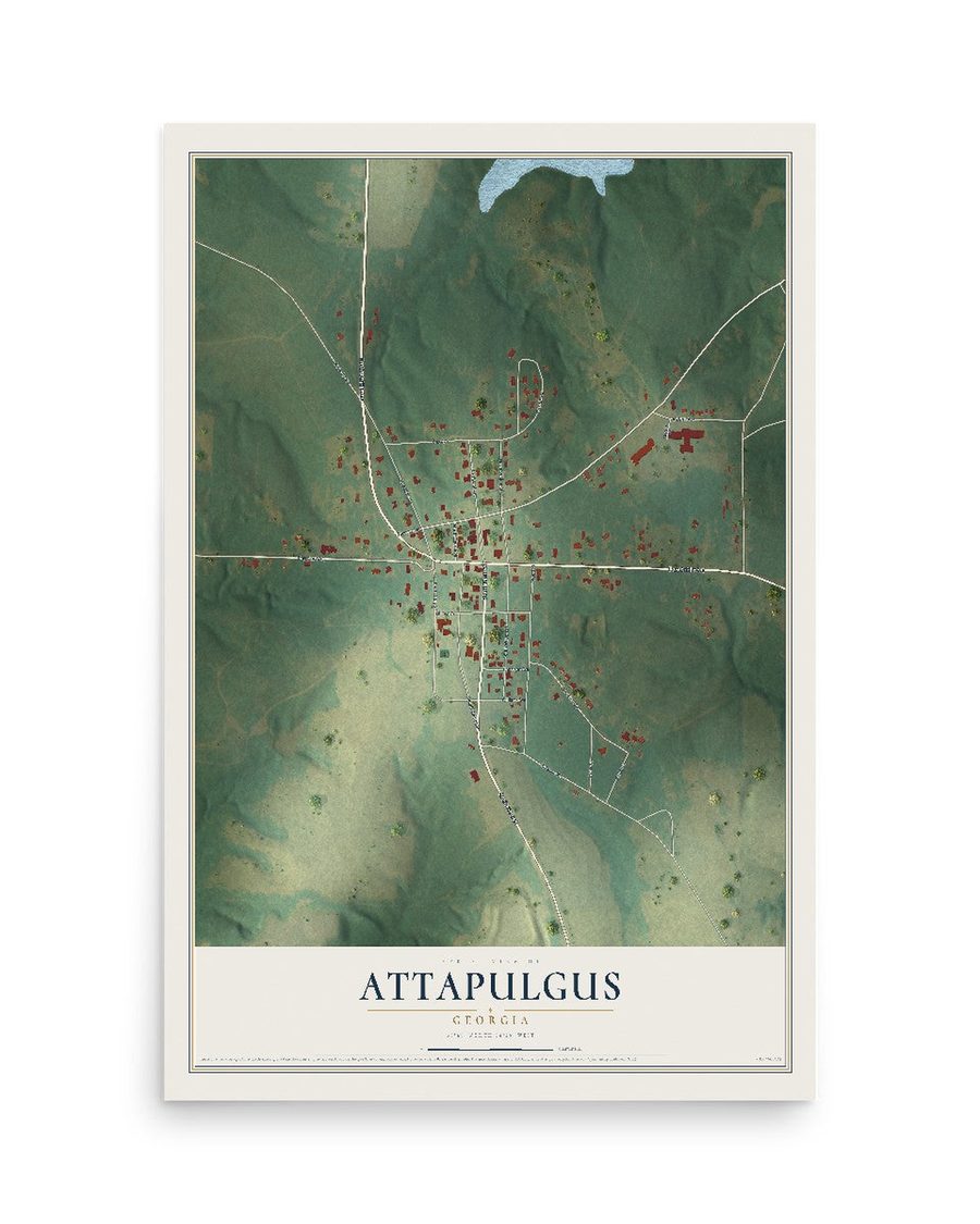 Attapulgus, Georgia map print, 12 x 18 in, print only