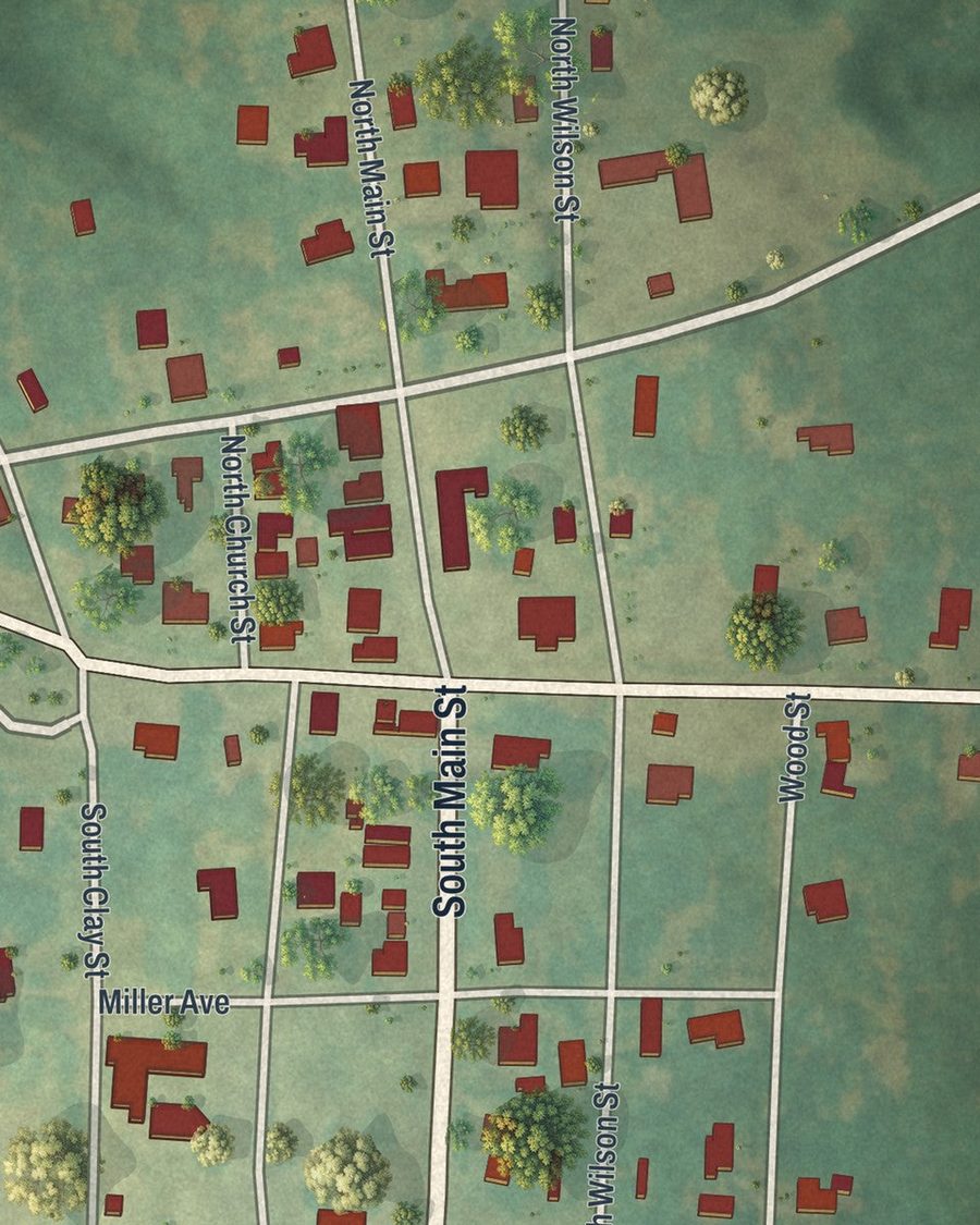 Close-up of Attapulgus streets on the map