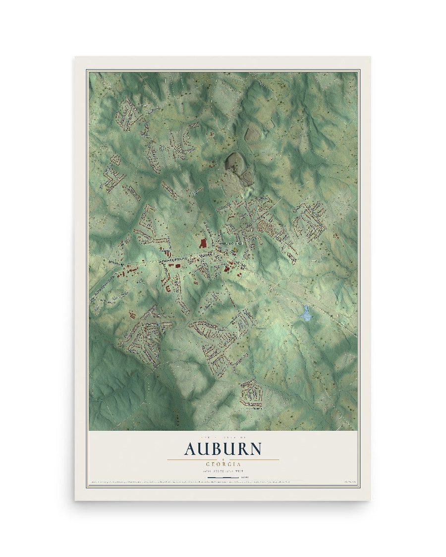 Auburn, Georgia map print, 12 x 18 in, print only