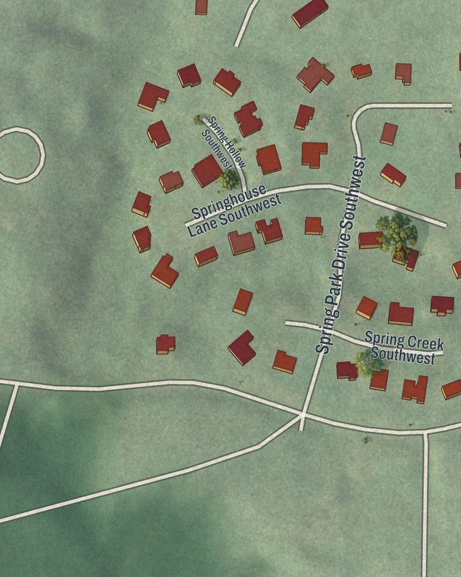 Close-up of Audobon Forest streets on the map
