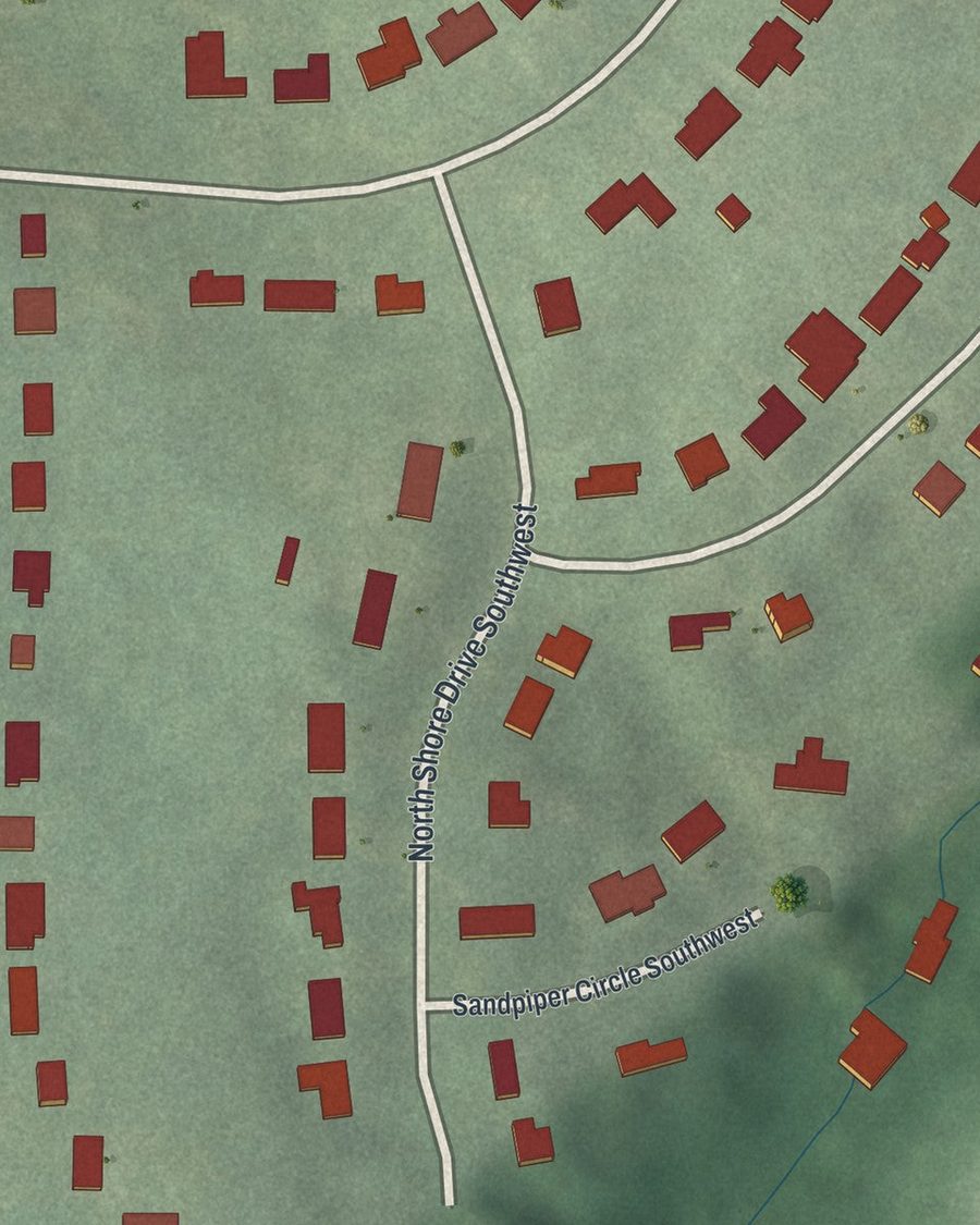 Close-up of Audobon Forest West streets on the map