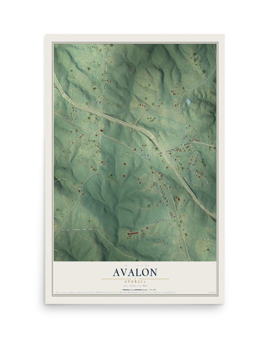 Avalon, Georgia map print, 12 x 18 in, print only