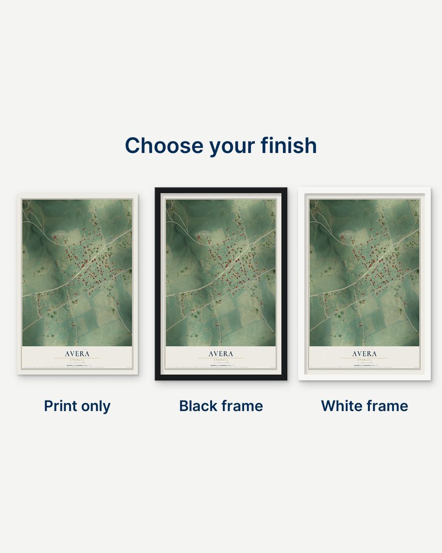 The Avera, Georgia map as a print only, in a black frame and in a white frame