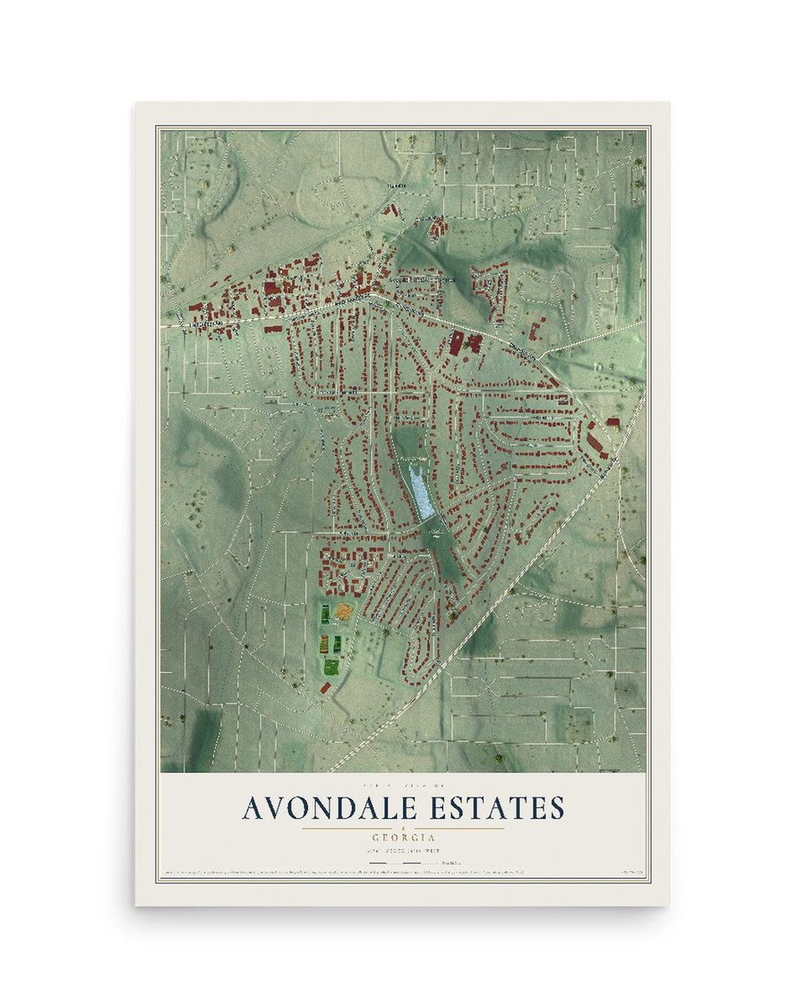 Avondale Estates, Georgia map print, 12 x 18 in, print only