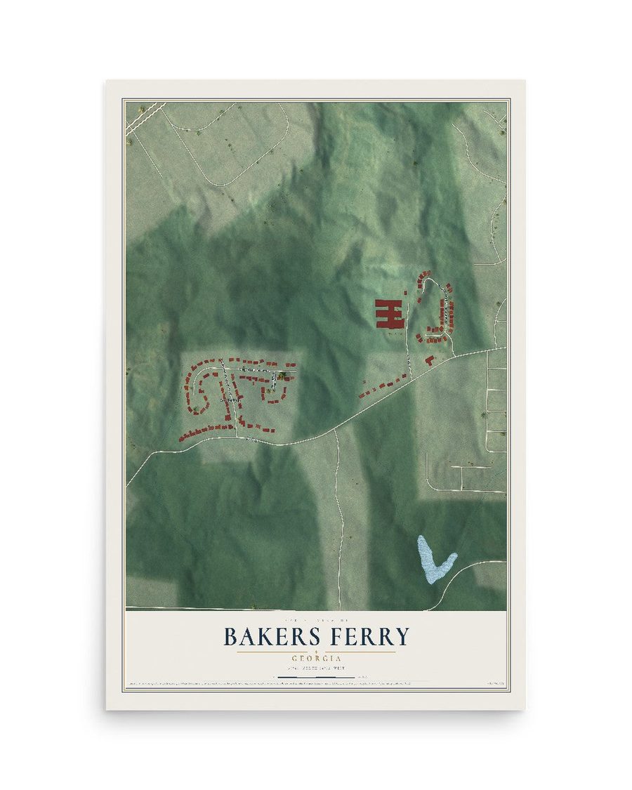 Bakers Ferry, Georgia map print, 12 x 18 in, print only