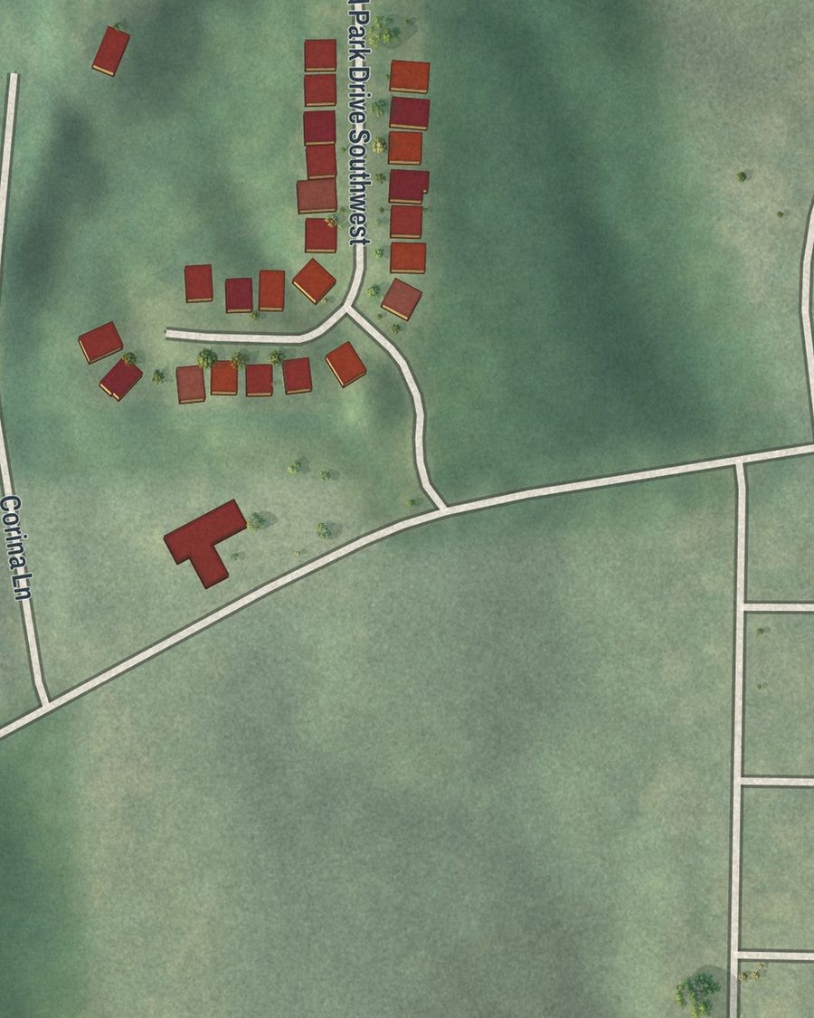 Close-up of Bakers Ferry streets on the map