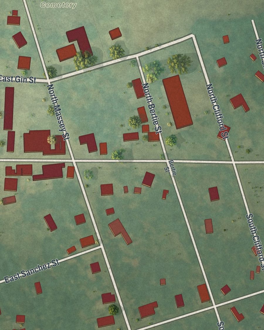 Close-up of Barwick streets on the map