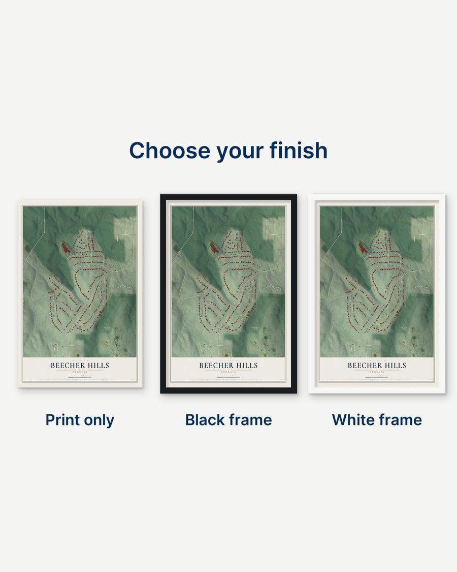 The Beecher Hills, Georgia map as a print only, in a black frame and in a white frame