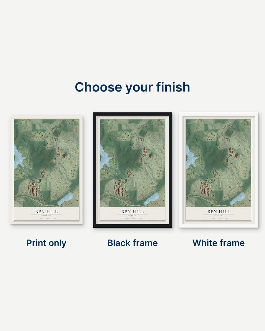 The Ben Hill, Georgia map as a print only, in a black frame and in a white frame