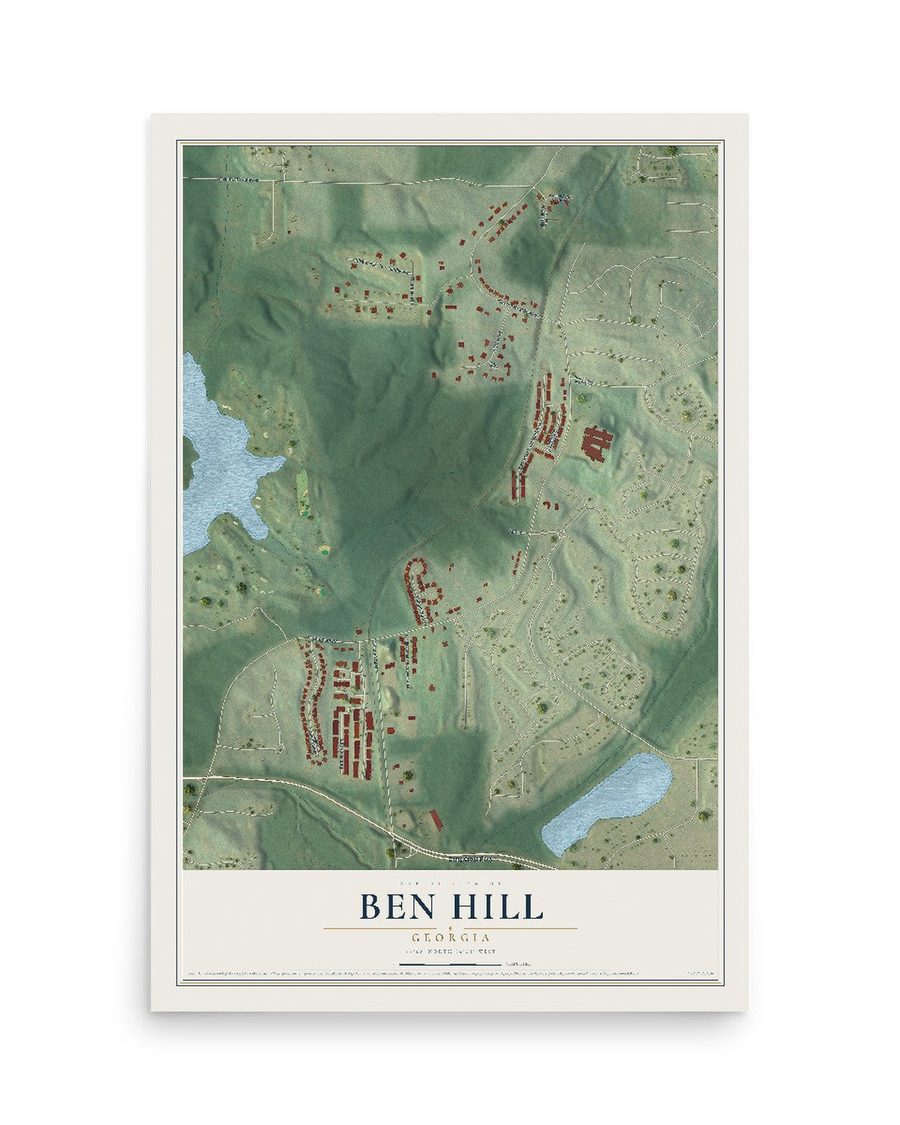Ben Hill, Georgia map print, 12 x 18 in, print only