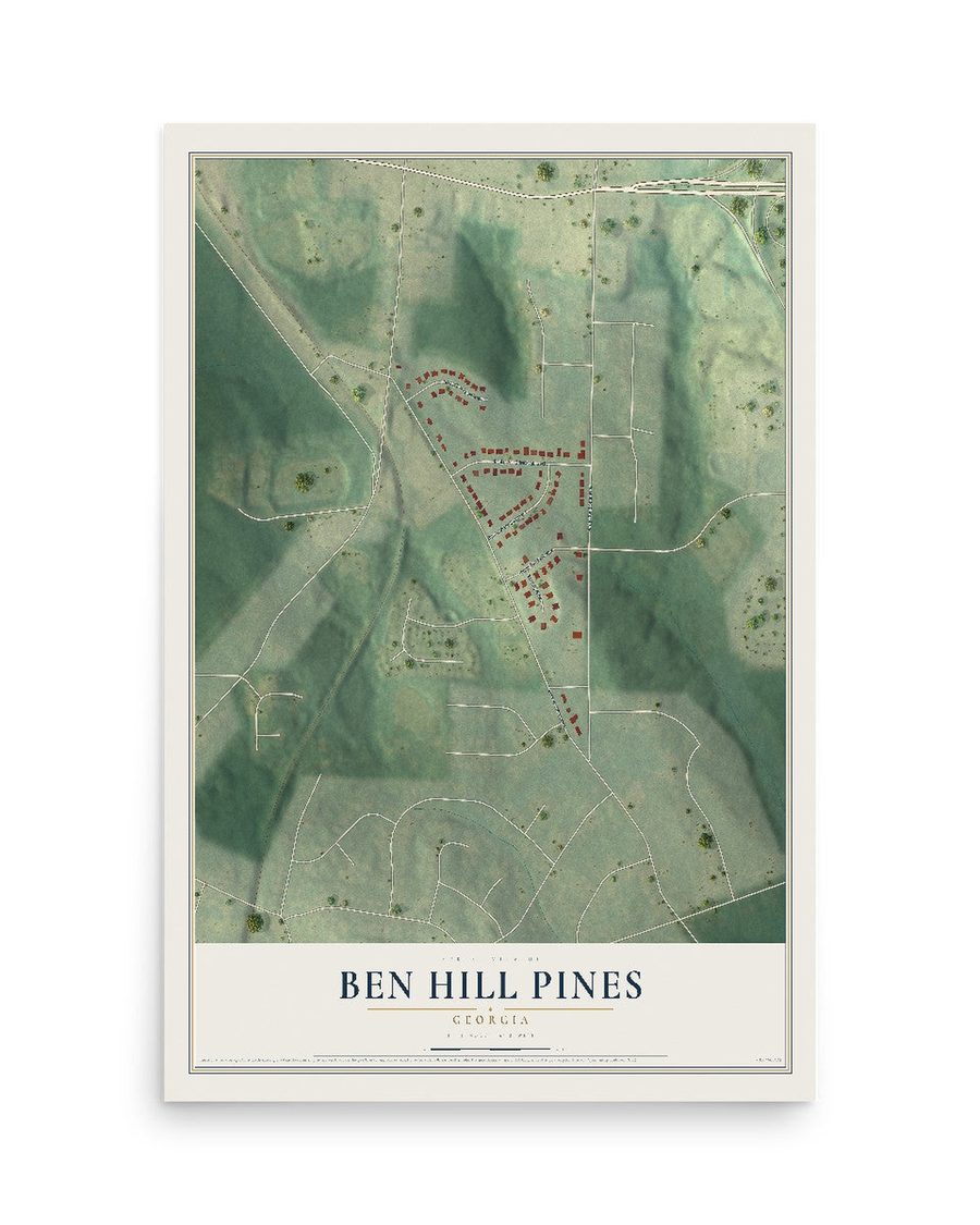 Ben Hill Pines, Georgia map print, 12 x 18 in, print only