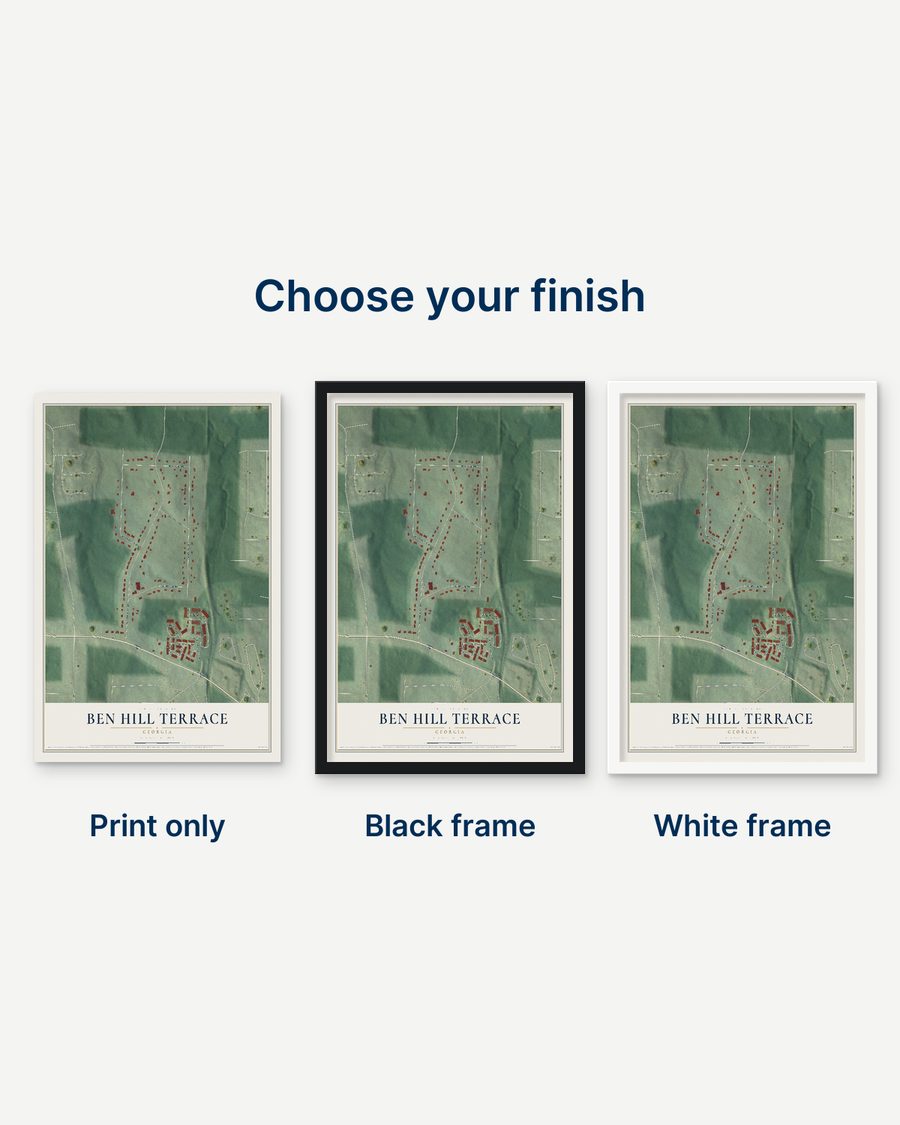 The Ben Hill Terrace, Georgia map as a print only, in a black frame and in a white frame
