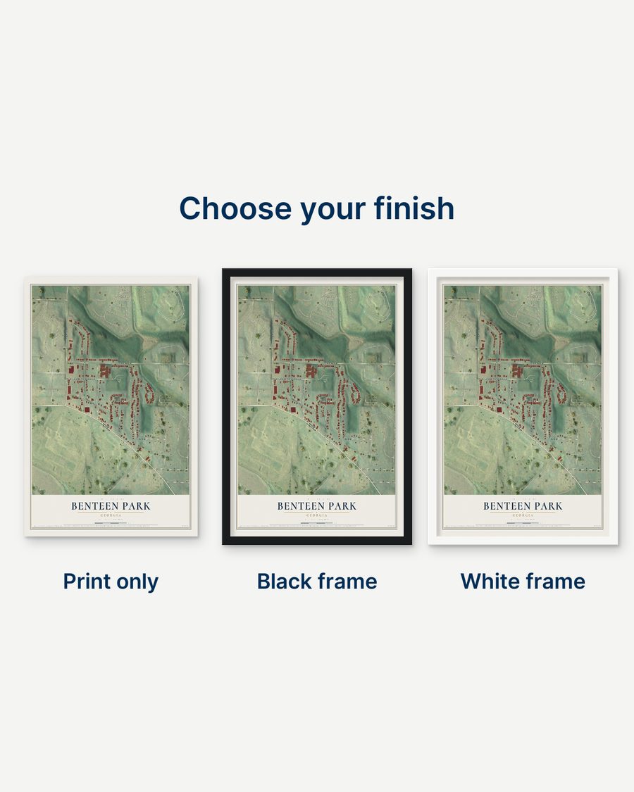 The Benteen Park, Georgia map as a print only, in a black frame and in a white frame