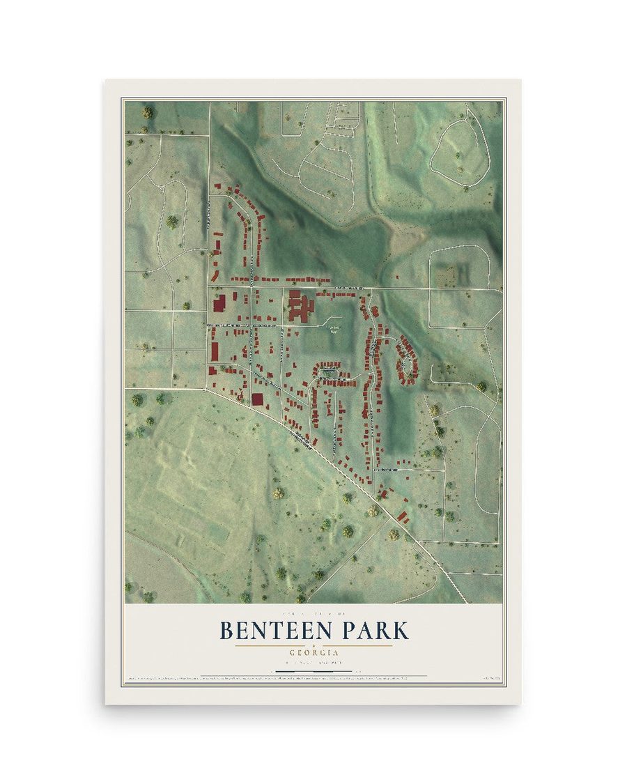 Benteen Park, Georgia map print, 12 x 18 in, print only