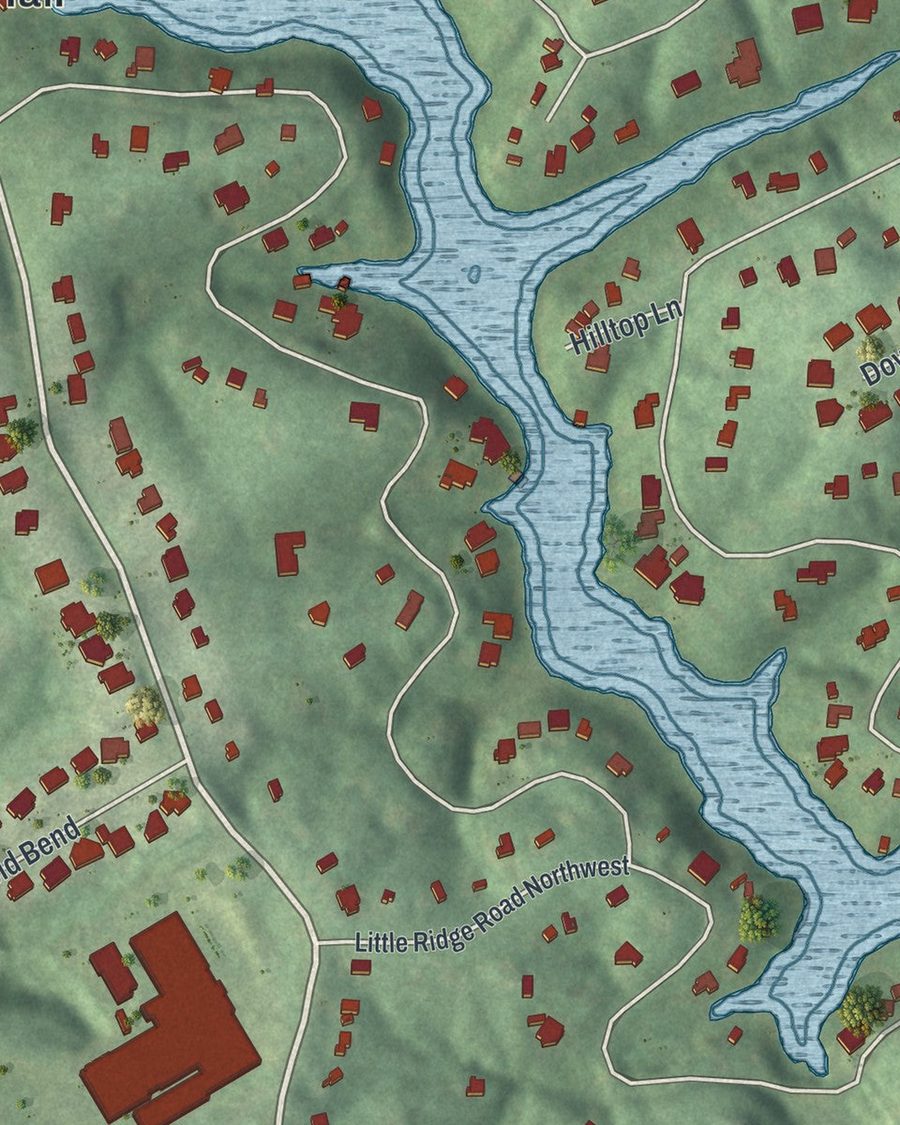 Close-up of Berkeley Lake streets on the map