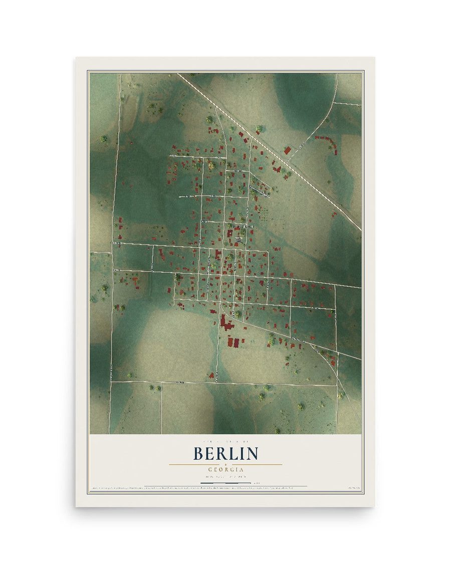 Berlin, Georgia map print, 12 x 18 in, print only