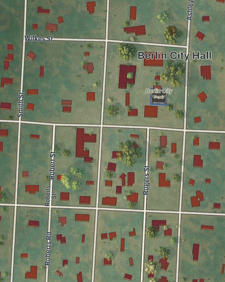 Close-up of Berlin streets on the map
